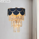 GobekUsa Contemporary Black Tiered Crystal Wall Sconce with 3 Heads - Stylish Living Room Lighting Idea