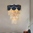 GobekUsa Contemporary Black Tiered Crystal Wall Sconce with 3 Heads - Stylish Living Room Lighting Idea