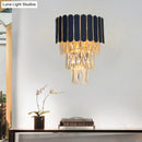 GobekUsa Contemporary Black Tiered Crystal Wall Sconce with 3 Heads - Stylish Living Room Lighting Idea