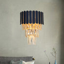 GobekUsa Contemporary Black Tiered Crystal Wall Sconce with 3 Heads - Stylish Living Room Lighting Idea
