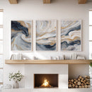 3 Piece Modern Abstract Marble Wall Art: Navy Blue and Gold by Wall Art Set
