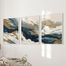 Gold & Blue Brush Strokes. Luxury 3 Piece Abstract Wall Art by Wall Art Set