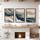 Gold & Blue Brush Strokes. Luxury 3 Piece Abstract Wall Art by Wall Art Set