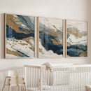 Gold & Blue Brush Strokes. Luxury 3 Piece Abstract Wall Art by Wall Art Set