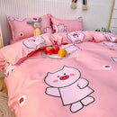 GobekUsa Cute Cartoon Printed Bedding Set | Washed Skin-Friendly | Queen/King Size