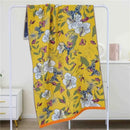 Navy blue gold hibiscus cat bath towel bathroom cotton gauze by Decorbites