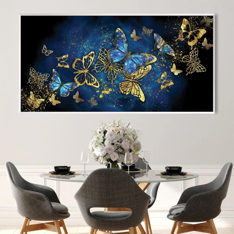 Navy Gold Butterflies Canvas