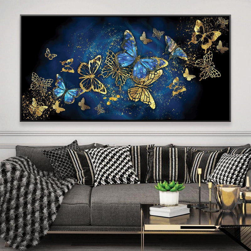 Navy Gold Butterflies Canvas