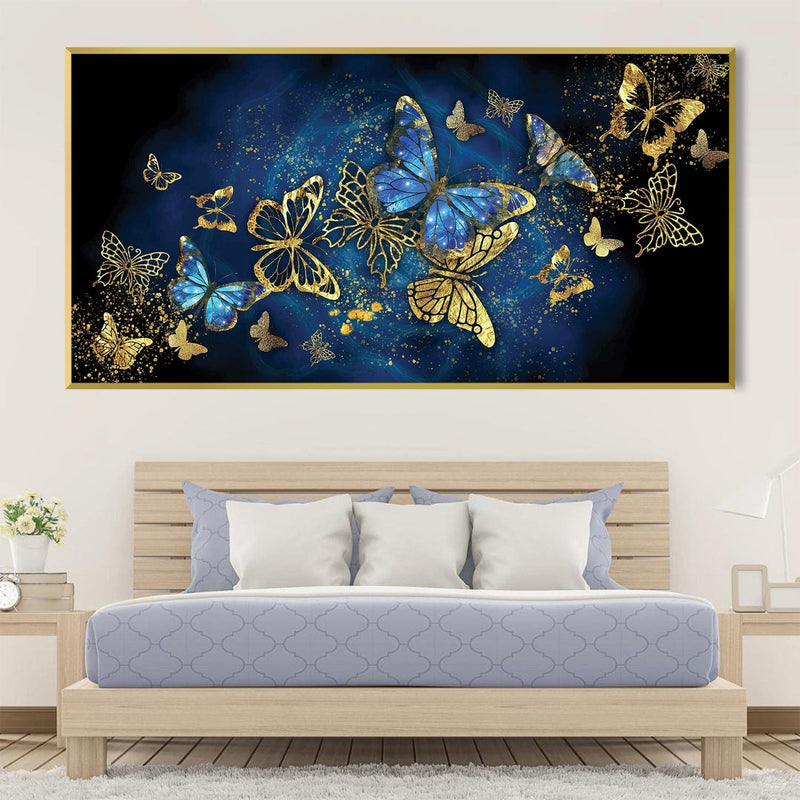 Navy Gold Butterflies Canvas