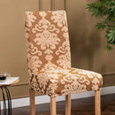 Navy & light gray damask embossed print chair covers dining room by Decorbites