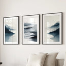 Minimalist Mountain Lake Set of 3. Modern Landscape Prints by Wall Art Set