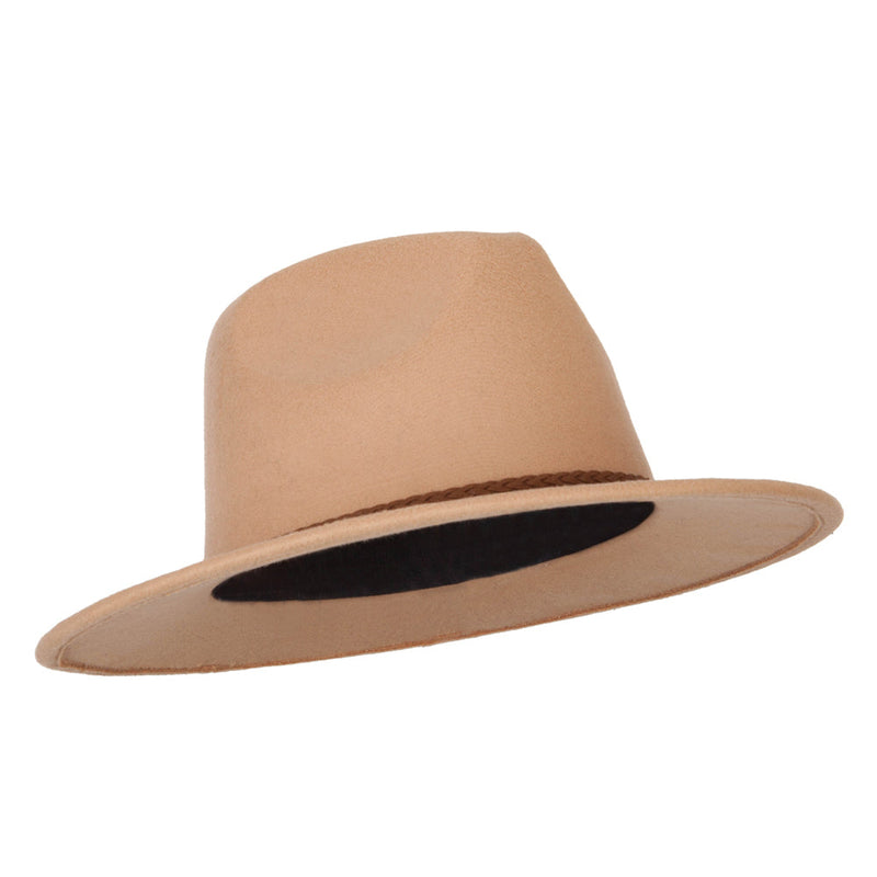 Unisex Braid Leatherette Band Trim Large Brim Polyester Fedora Hat