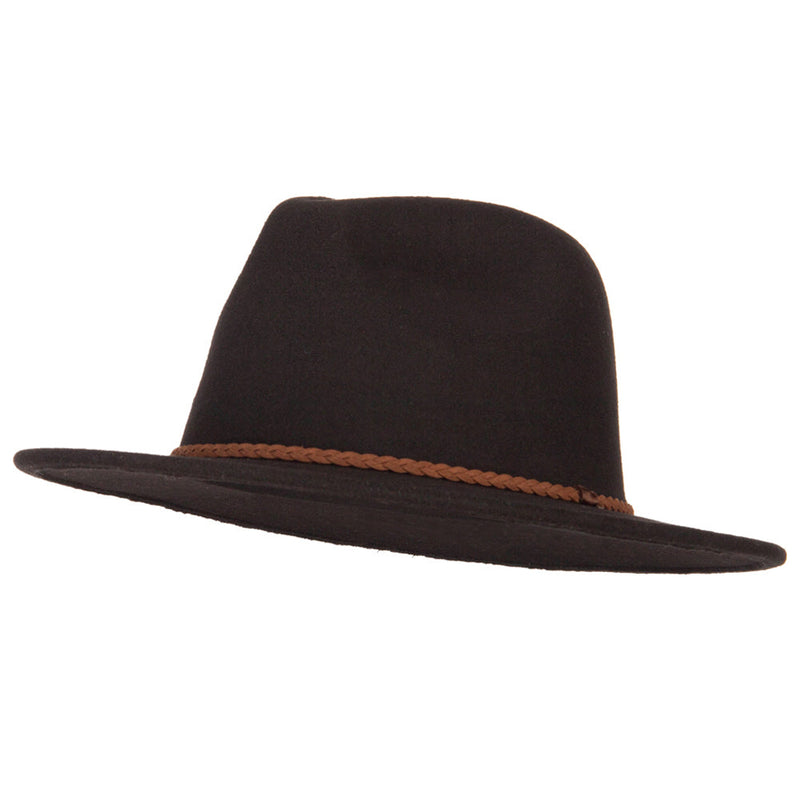 Unisex Braid Leatherette Band Trim Large Brim Polyester Fedora Hat