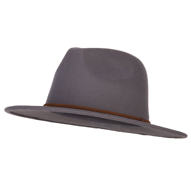 Unisex Braid Leatherette Band Trim Large Brim Polyester Fedora Hat