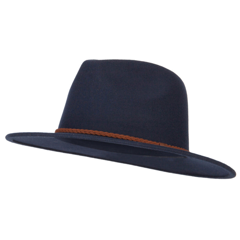 Unisex Braid Leatherette Band Trim Large Brim Polyester Fedora Hat