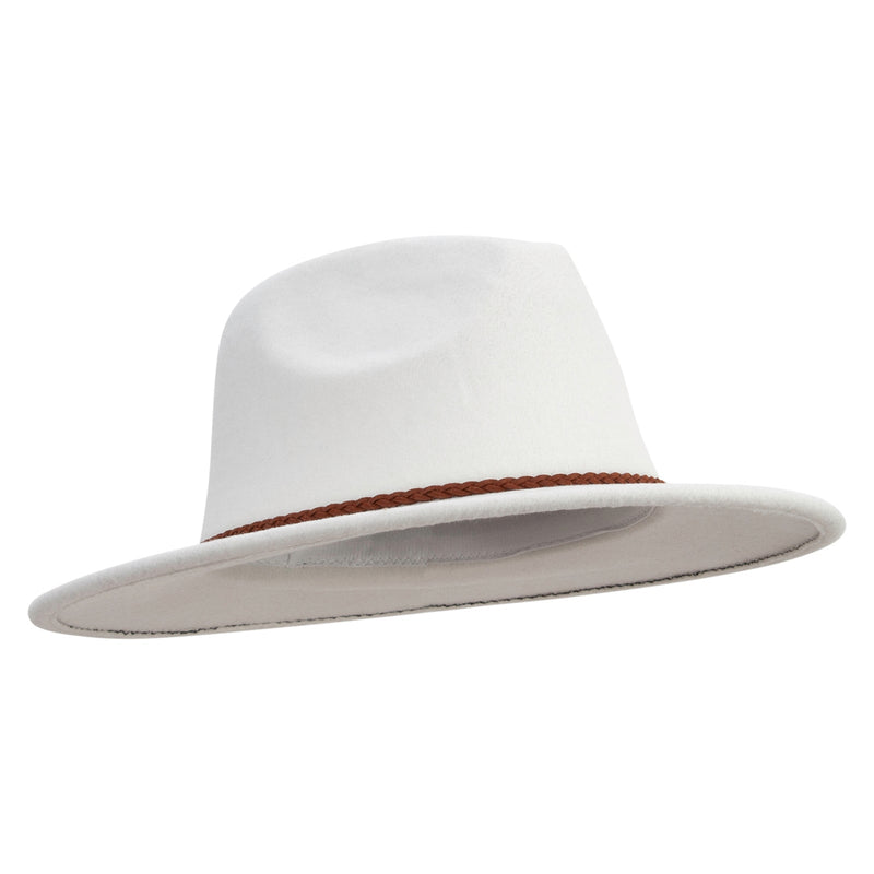 Unisex Braid Leatherette Band Trim Large Brim Polyester Fedora Hat