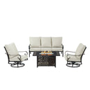 Black Aluminum Fire Table Set with Sofa and Two Club Chairs