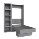 Easy-Lift Twin Murphy Wall Bed in Grey with Bookshelf