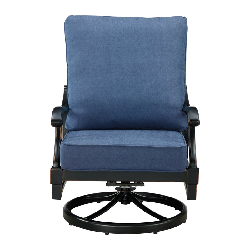 Pair of Black Aluminum Deep Seating Swivel Rocker Club Chairs with Cushions