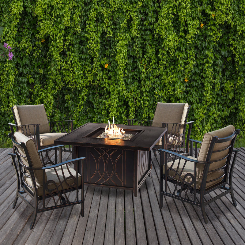Aluminum 42-in Square Antique Copper Fire Table Set and Rocking Chairs