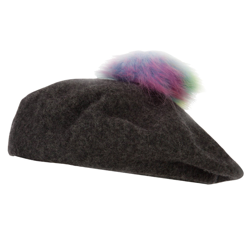Women's Neon Rainbow Pom Wool Beret