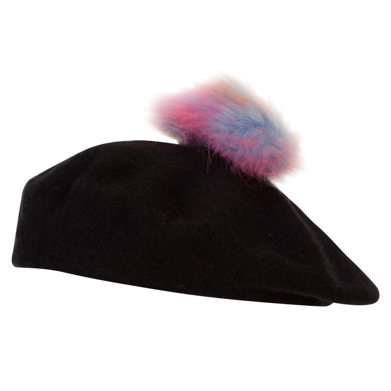 Women's Neon Rainbow Pom Wool Beret