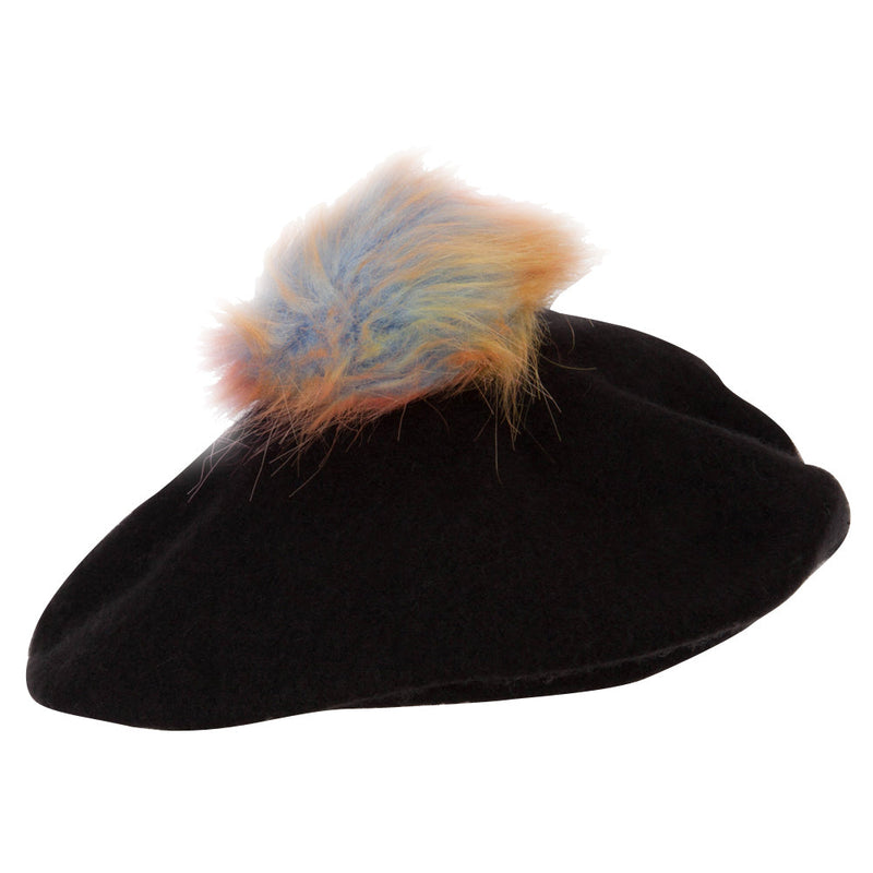 Women's Neon Rainbow Pom Wool Beret