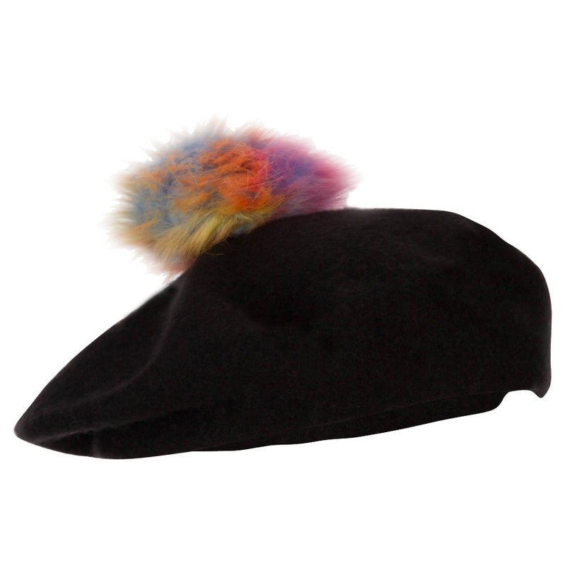 Women's Neon Rainbow Pom Wool Beret