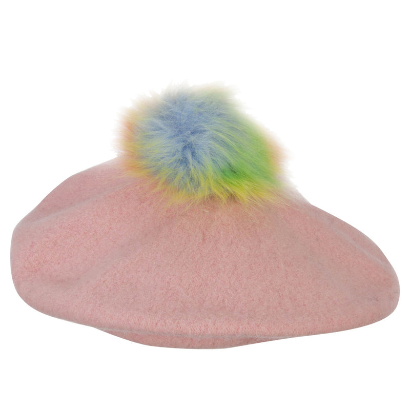 Women's Neon Rainbow Pom Wool Beret