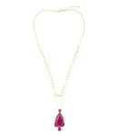 Neims Pink Carnelian Golden Pendant Necklace