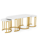 Nesting Coffee Table Set of 3 with Faux Marble Tabletop and Powder-coated Gold Metal Frame-White by LJGDeals