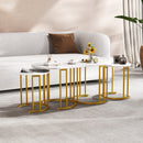 Nesting Coffee Table Set of 3 with Faux Marble Tabletop and Powder-coated Gold Metal Frame-White by LJGDeals