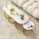 Nesting Coffee Table Set of 3 with Faux Marble Tabletop and Powder-coated Gold Metal Frame-White by LJGDeals