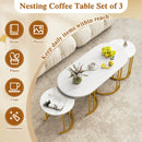 Nesting Coffee Table Set of 3 with Faux Marble Tabletop and Powder-coated Gold Metal Frame-White by LJGDeals