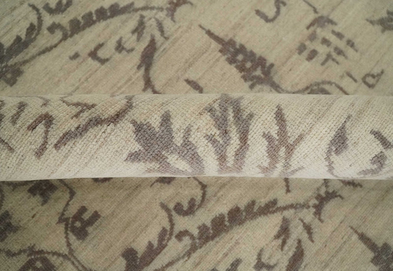 Neutral 8x10 Hand Knotted Camel and Brown Floral Traditional Antique Style Wool Area Rug