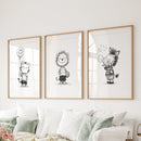 Black White Gender-Neutral Nursery Art Set. Lion Tiger Zebra by Wall Art Set