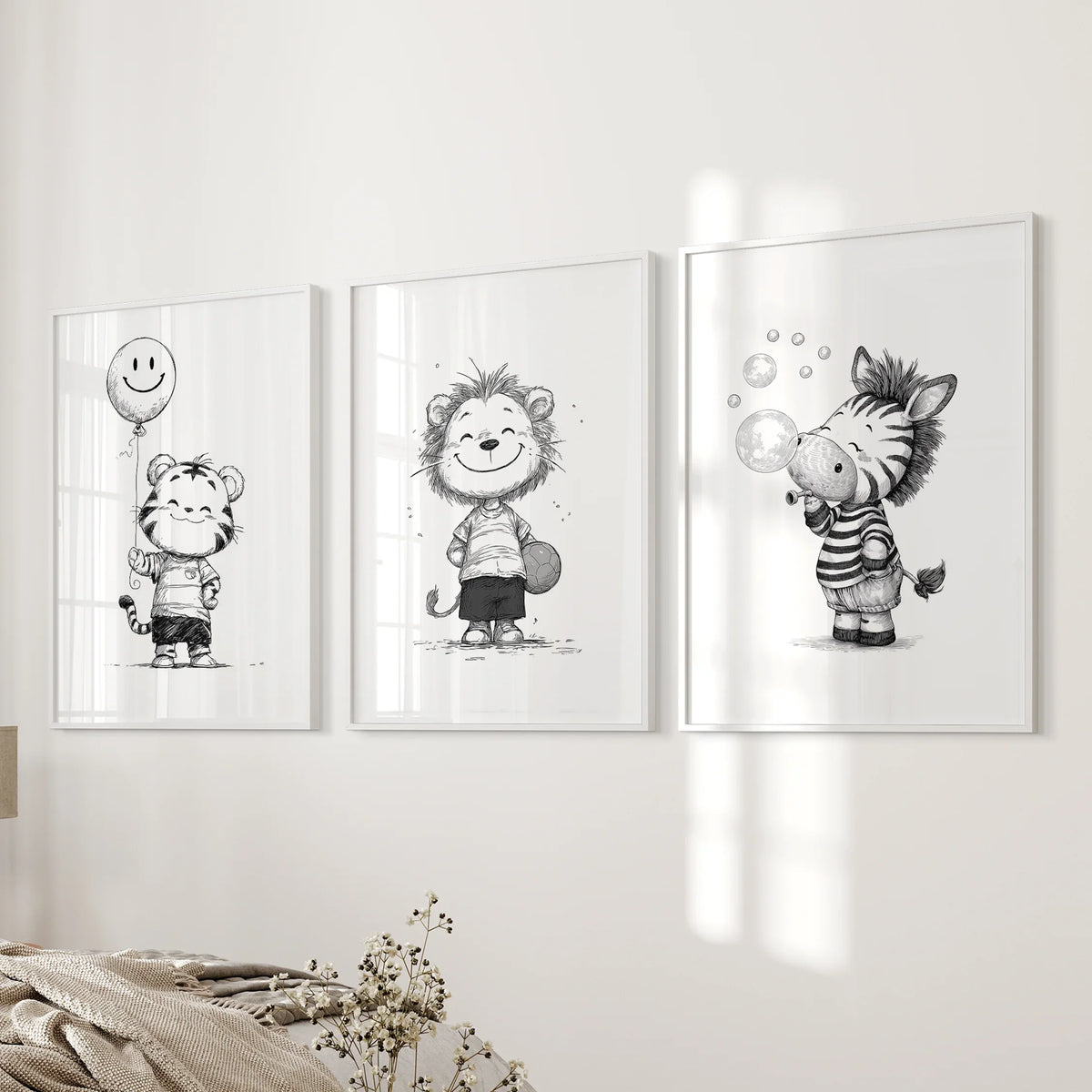 Black White Gender-Neutral Nursery Art Set. Lion Tiger Zebra, photo 12 of 15