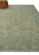 Neutral Beige and silver 8x10 Traditional Antique Finish Hand knotted Wool Area Rug by The Rug Decor