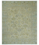 Neutral Beige and silver 8x10 Traditional Antique Finish Hand knotted Wool Area Rug by The Rug Decor