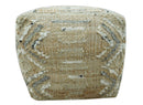 Contemporary Beige, Ivory and Gray Hand Woven Jute and wool Pouf