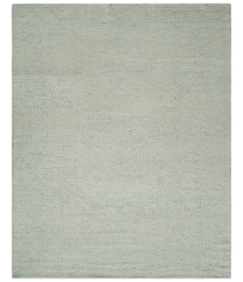 Neutral Contemporary 8x10 Medallion Beige 8x10 Hand knotted wool area rug