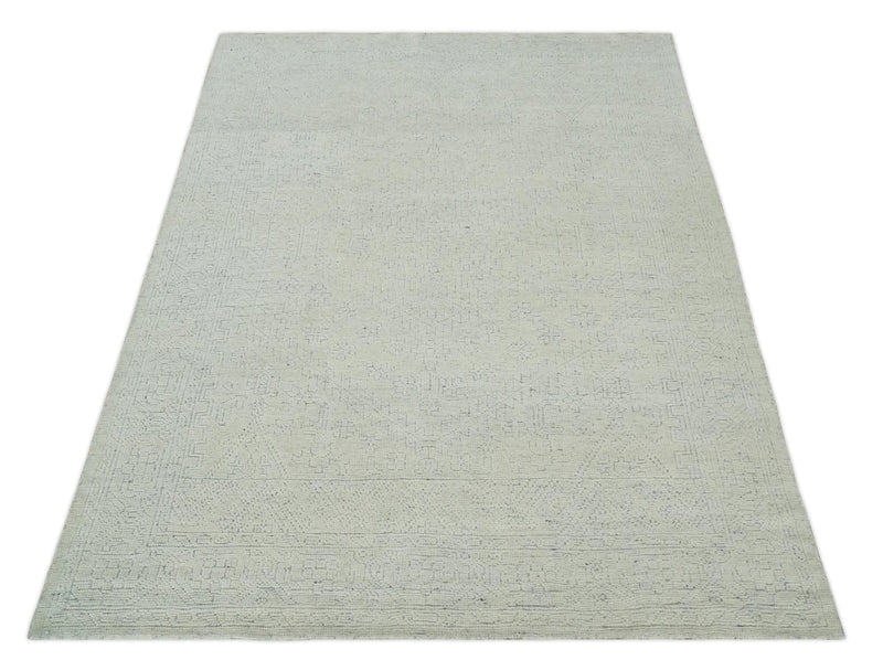 Neutral Contemporary 8x10 Medallion Beige 8x10 Hand knotted wool area rug