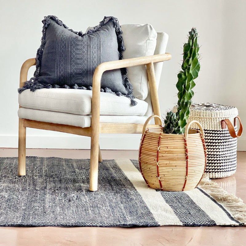 Neutral Hand Woven Boho Pillow With Fringe