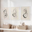 Black and Beige Abstract Set of 3 Wall Art. Minimalist Lines by Wall Art Set