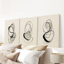 Black and Beige Abstract Set of 3 Wall Art. Minimalist Lines by Wall Art Set