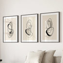 Black and Beige Abstract Set of 3 Wall Art. Minimalist Lines by Wall Art Set