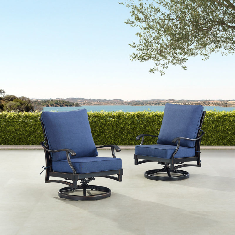 Pair of Black Aluminum Deep Seating Swivel Rocker Club Chairs with Cushions