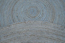 100% All Natural Fiber Hand Braided Boho Blue Round Jute Rug | JR1