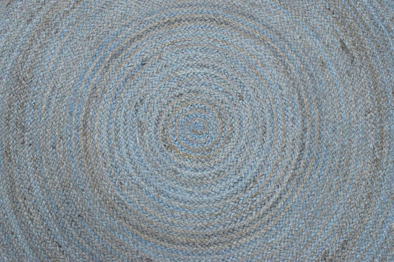 100% All Natural Fiber Hand Braided Boho Blue Round Jute Rug | JR1