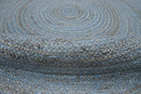 100% All Natural Fiber Hand Braided Boho Blue Round Jute Rug | JR1